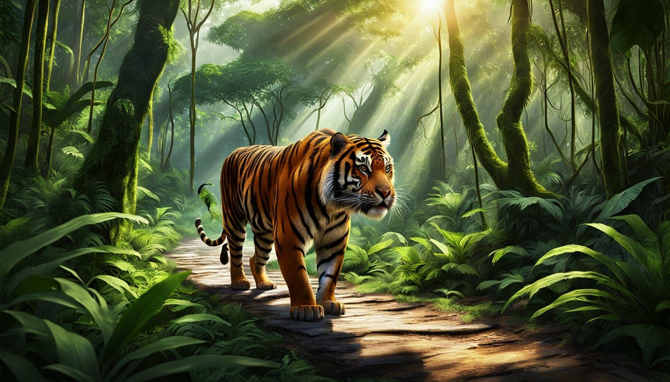 Sumatran Tiger in Indonesian Rainforest: Digital Art