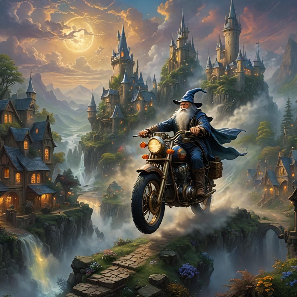 Wizard on Motorcycle: Epic Digital Matte Painting