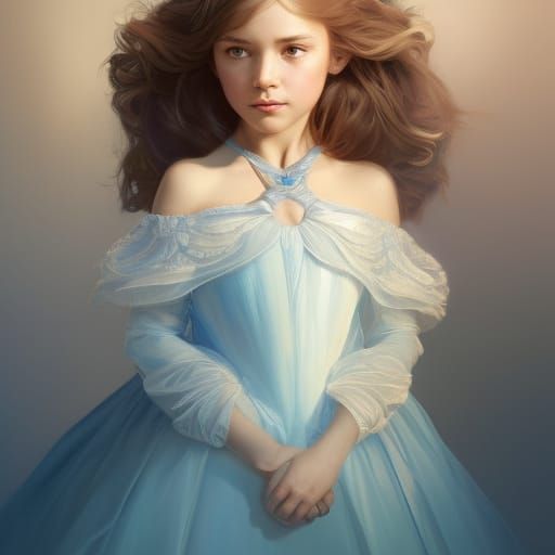 Six-Year-Old Cinderella Portrait in Art Nouveau Style