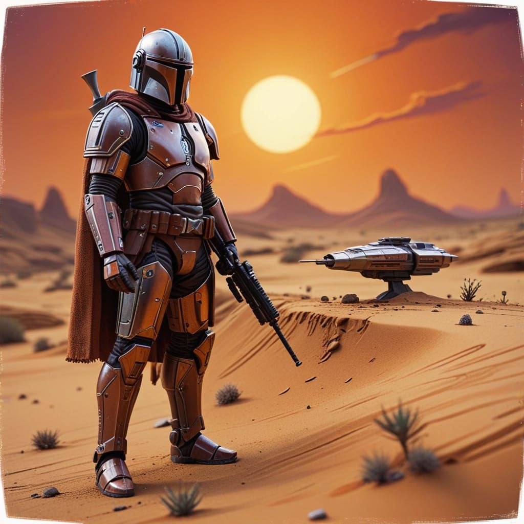 Retro Sci-Fi Warrior in Binary Sunset