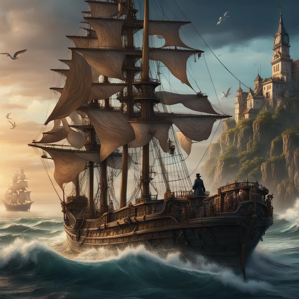 Old Sea Captain with Ship: Fantasy Concept Art