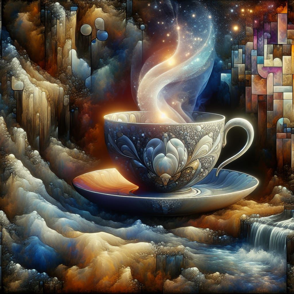 Steampunk Teacup Figure in a Luminous Cave