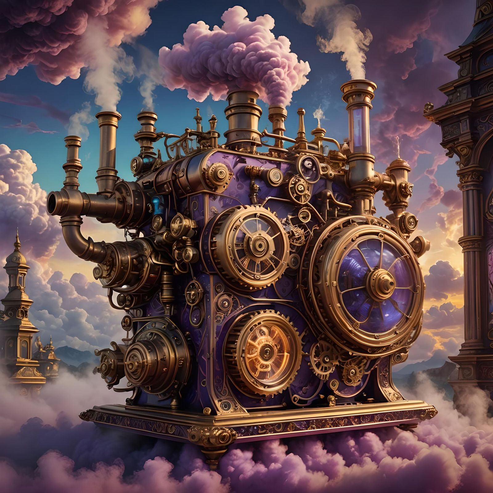 Detailed Glass Steam Machine in Steampunk Style