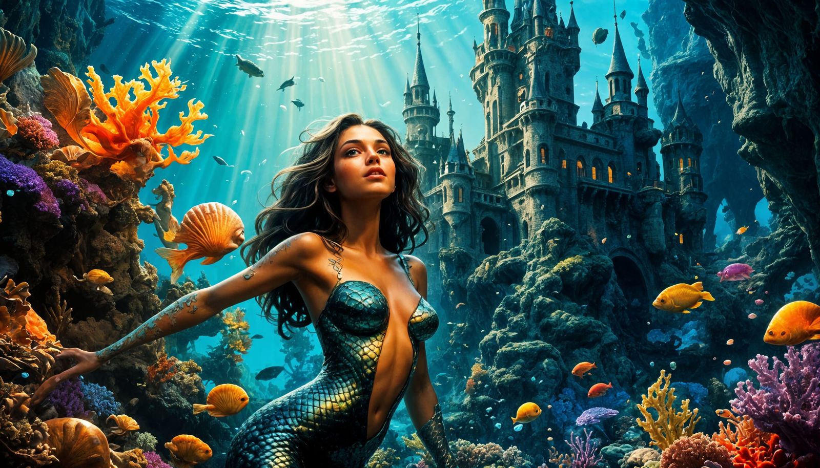 Mermaids in an Underwater Kingdom of Coral and Seashells