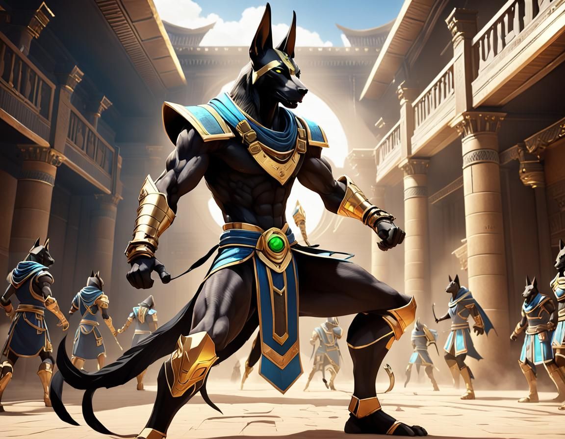 Anubis Battles Cerberus: 3D Anime Game Art