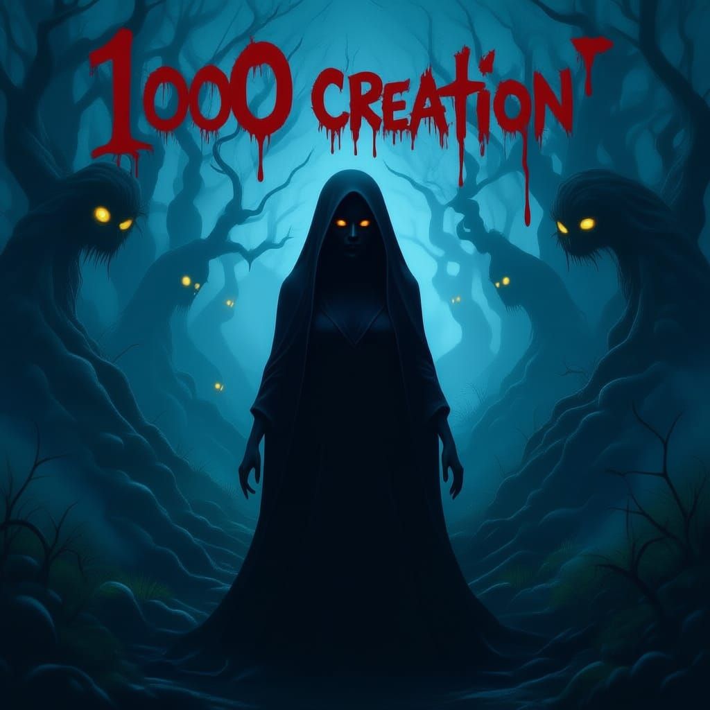 Black Phantom Woman With Blood Lettering Above