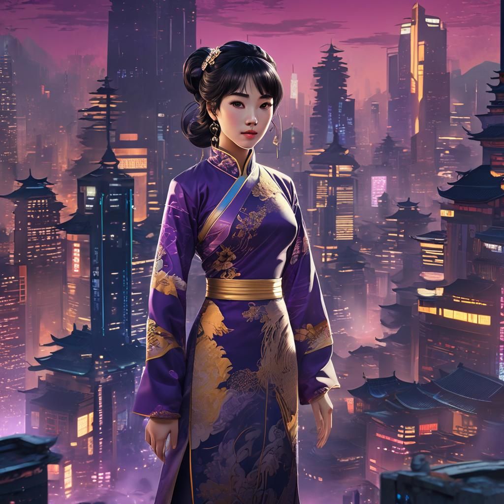 Sci-Fi Anime Chinese Princess in Futuristic City
