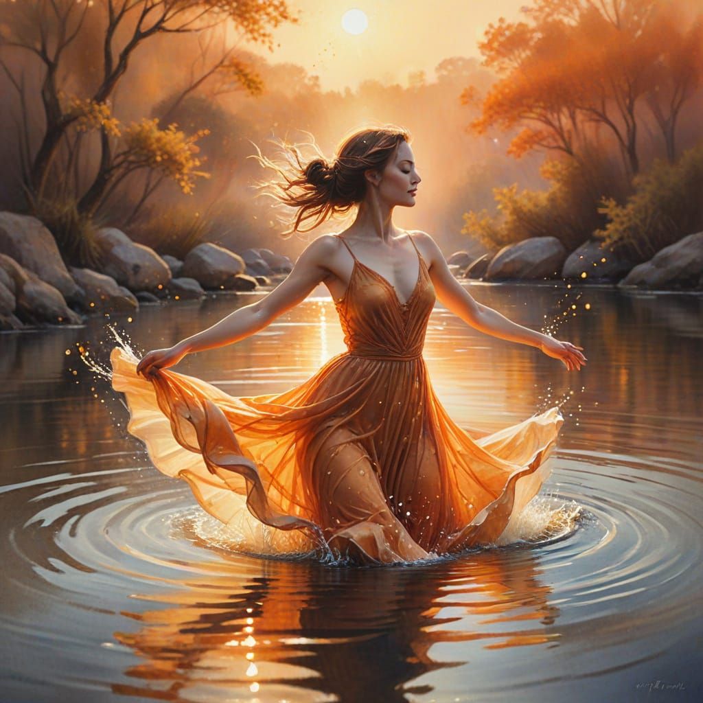 Person Dancing on Water in Watercolor Painting