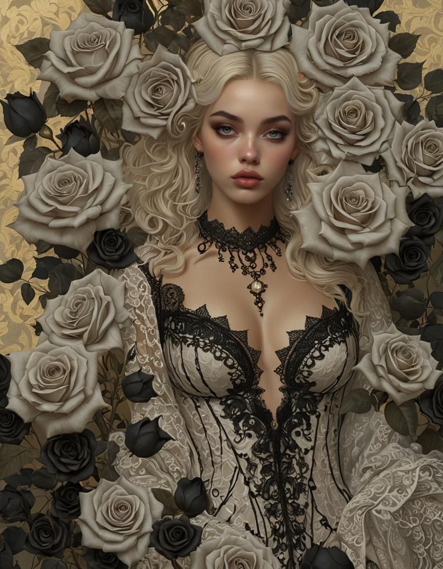 Gothic Goddess with Black Roses in Digital Art