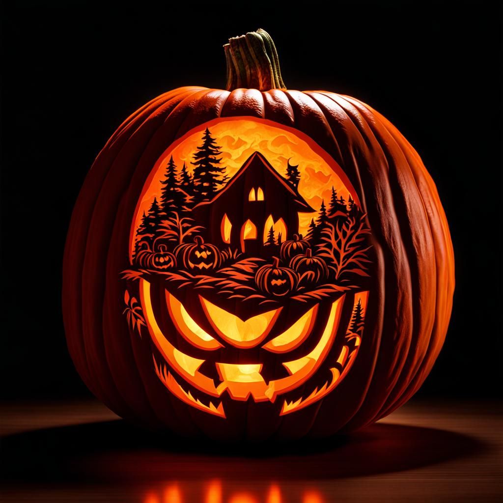 Stunning Hyperdetailed Double Exposure Pumpkin Carving