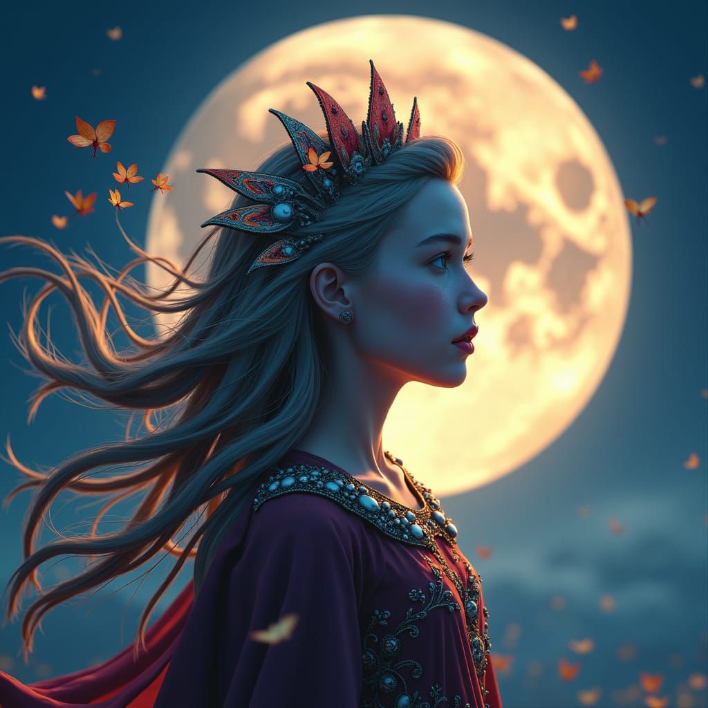 Moonlit Girl in Detailed Fantasy Art