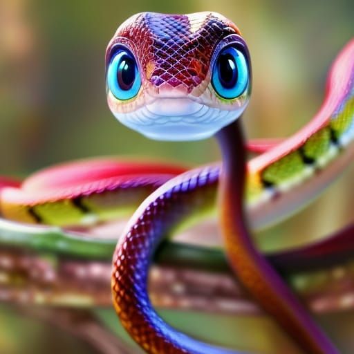 Adorable Chibi Snake: Hyperrealistic National Geographic Pho...