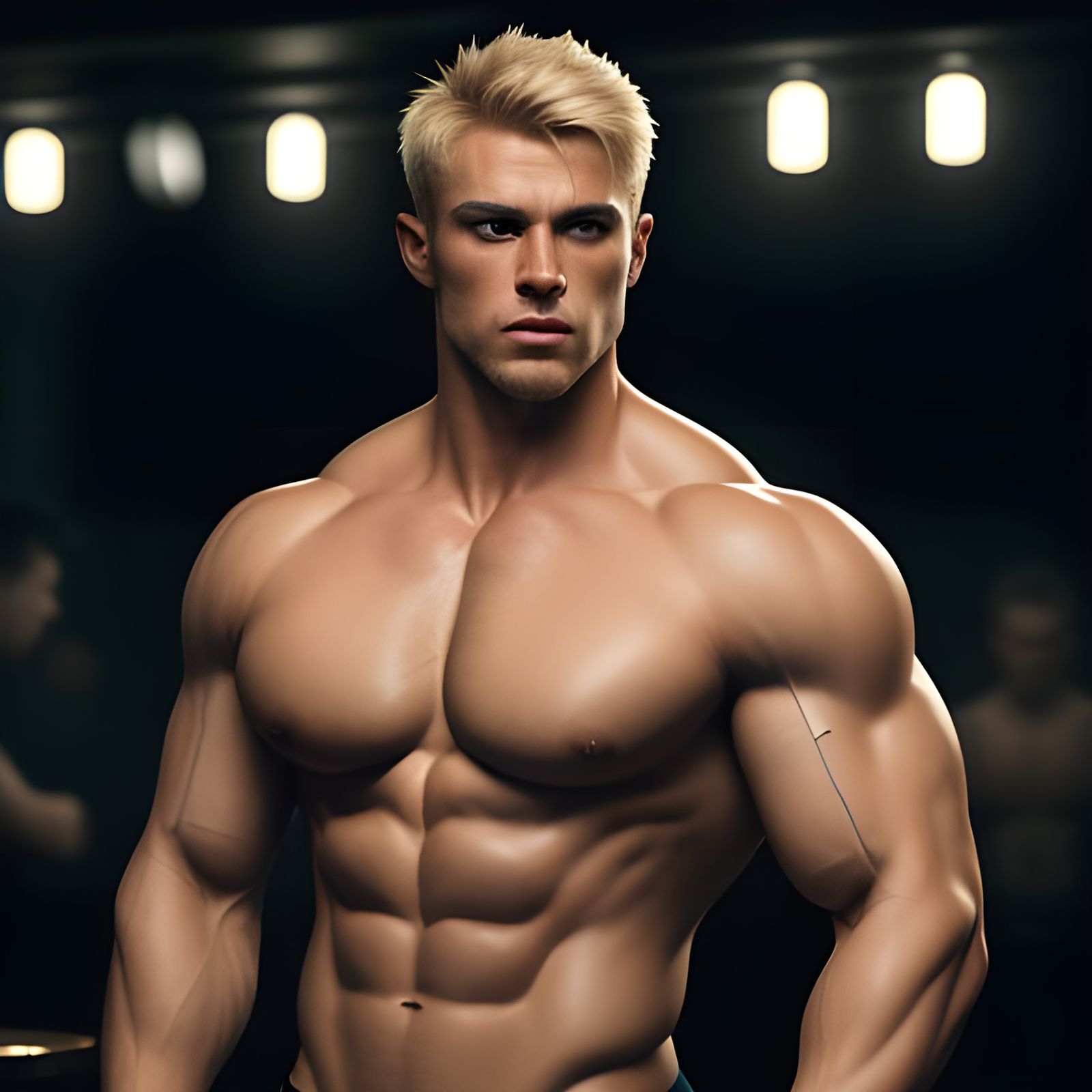 Handsome Bodybuilder in Smoky Gay Bar Scene