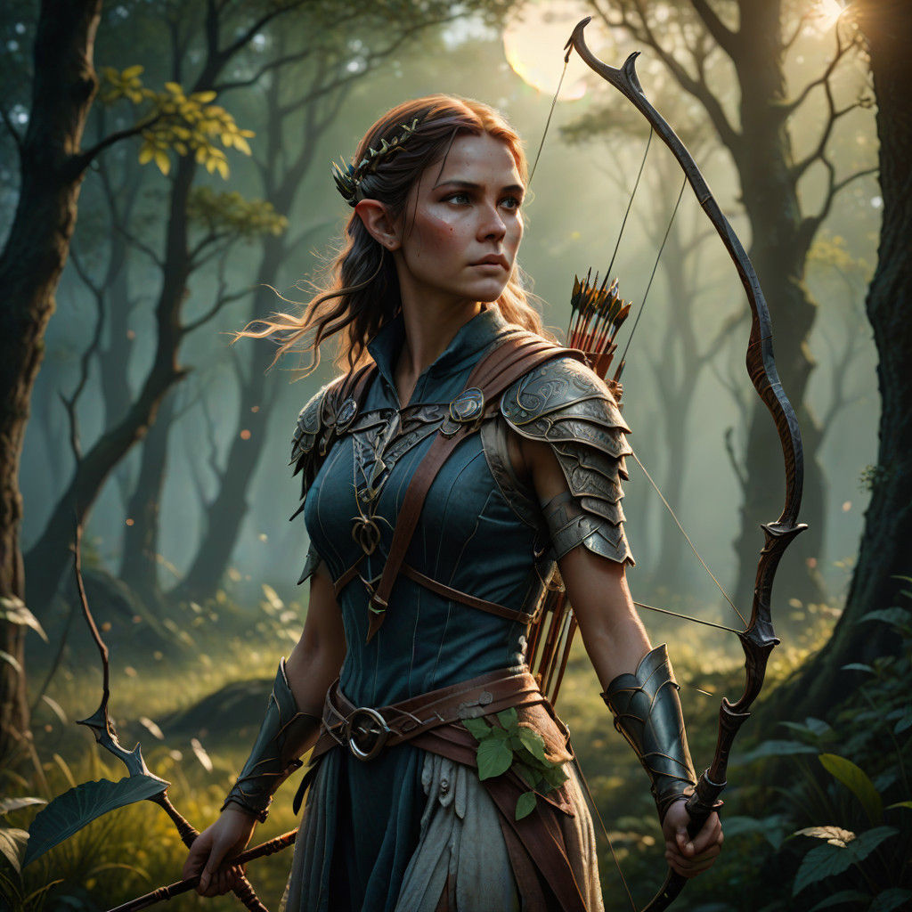 Fantasy Elf in Moonlit Forest