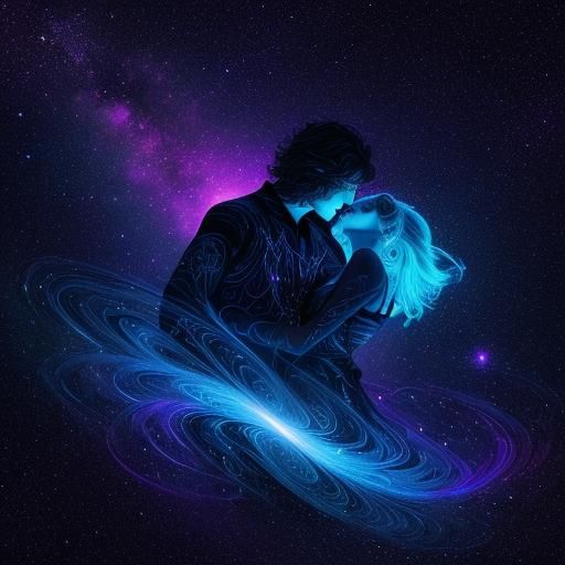 Cosmic Embrace: Surreal Astral Illustration in Neon Colors