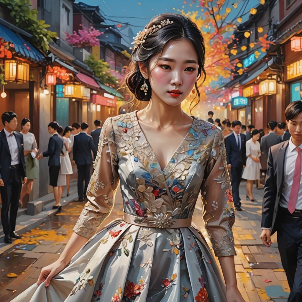 Korean Girl Attends Wedding Reception in Hyperrealistic Styl...