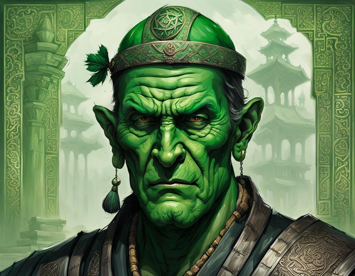 Smiling Half-Orc Portrait in RPG Style