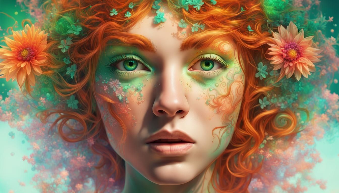 Psychedelic Princess with Holographic Glow, Surreal Art