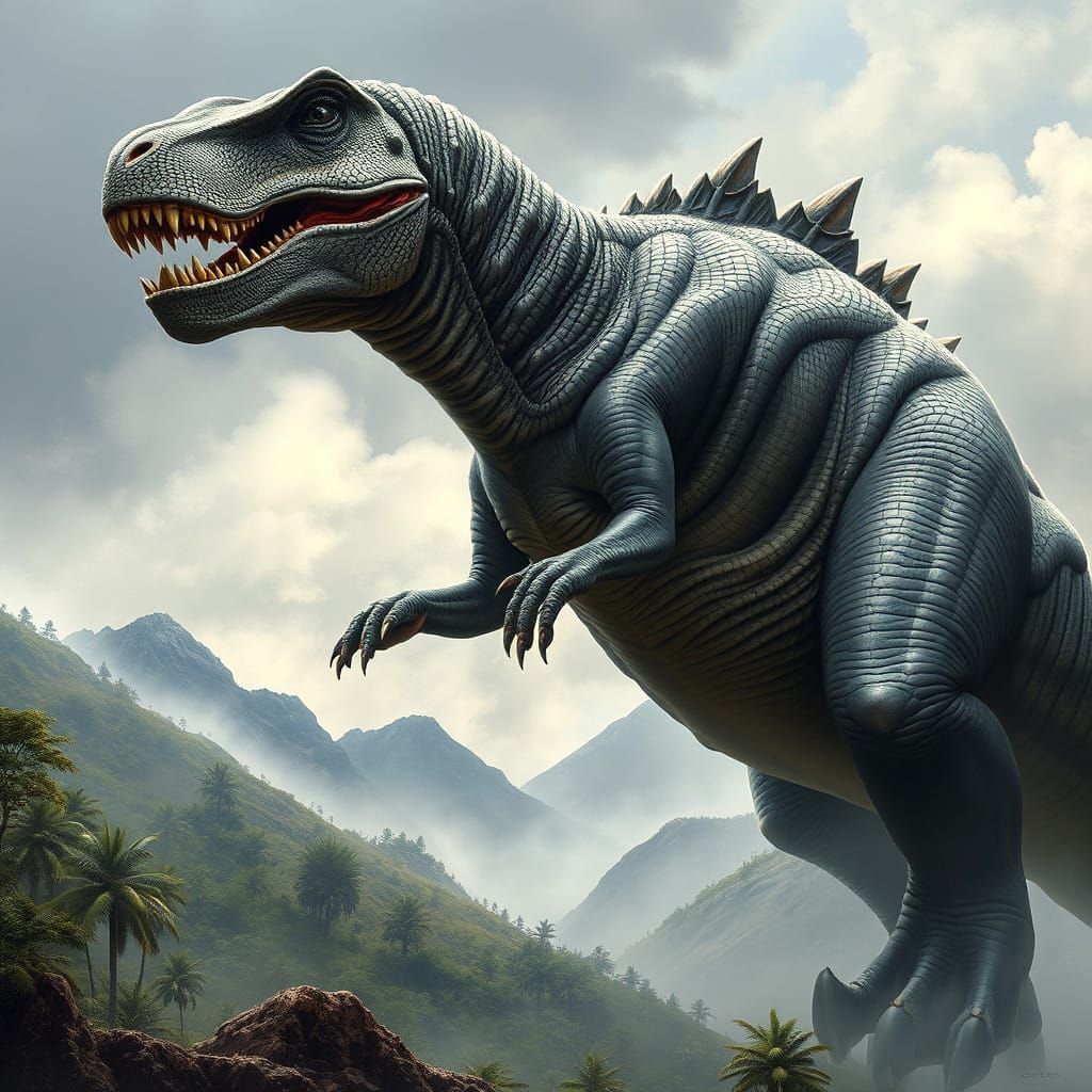 Colossal Dinosaur in Prehistoric Landscape