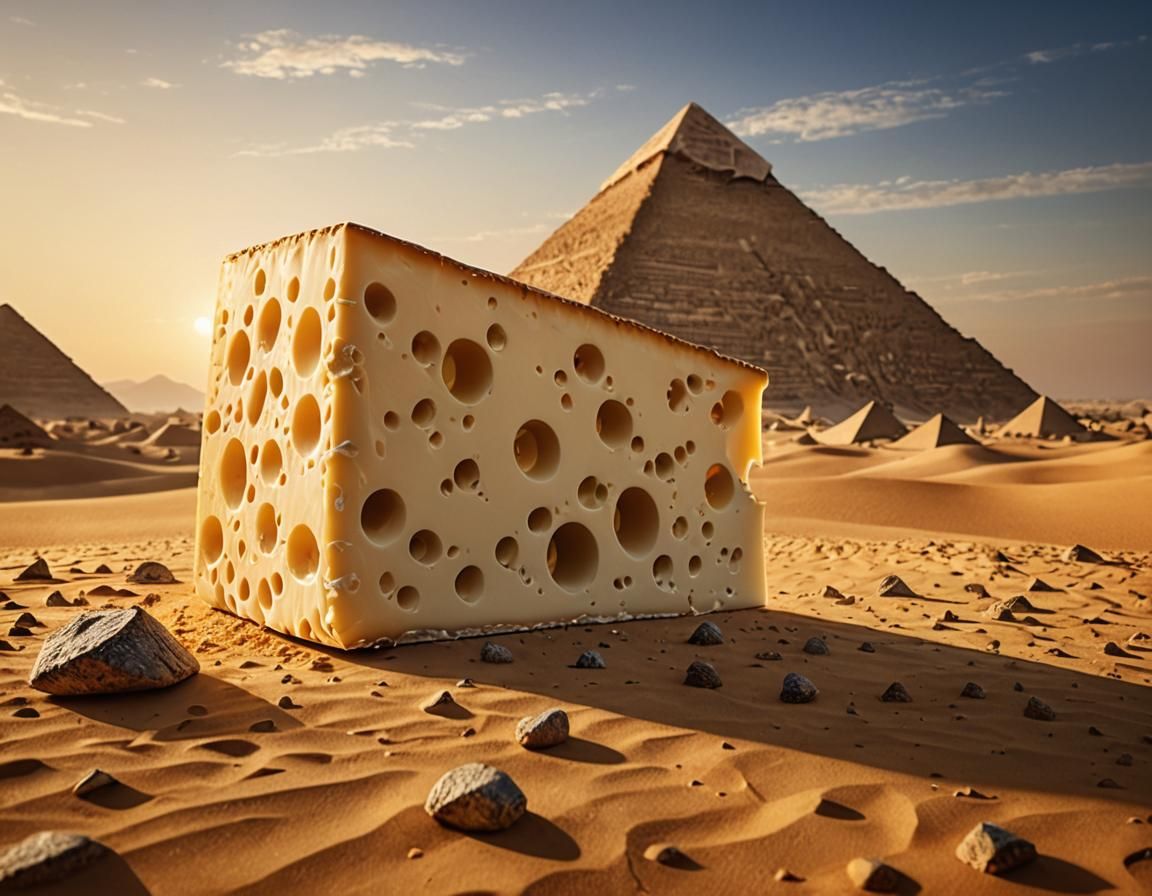 Majestic Swiss Emmenthal Cheese Tower near Pyramids in Egypt...