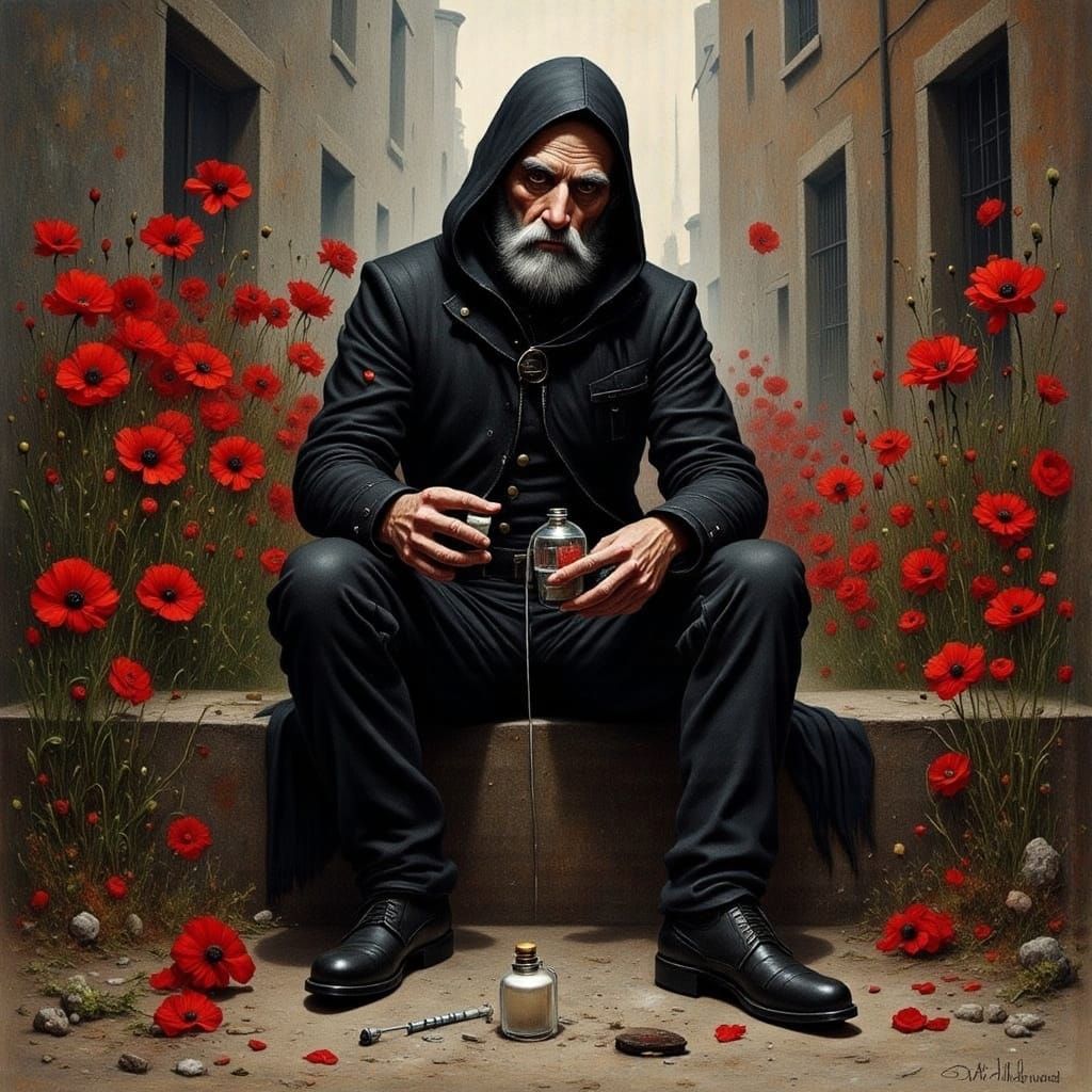 Gritty Medieval Man Amidst Poppies