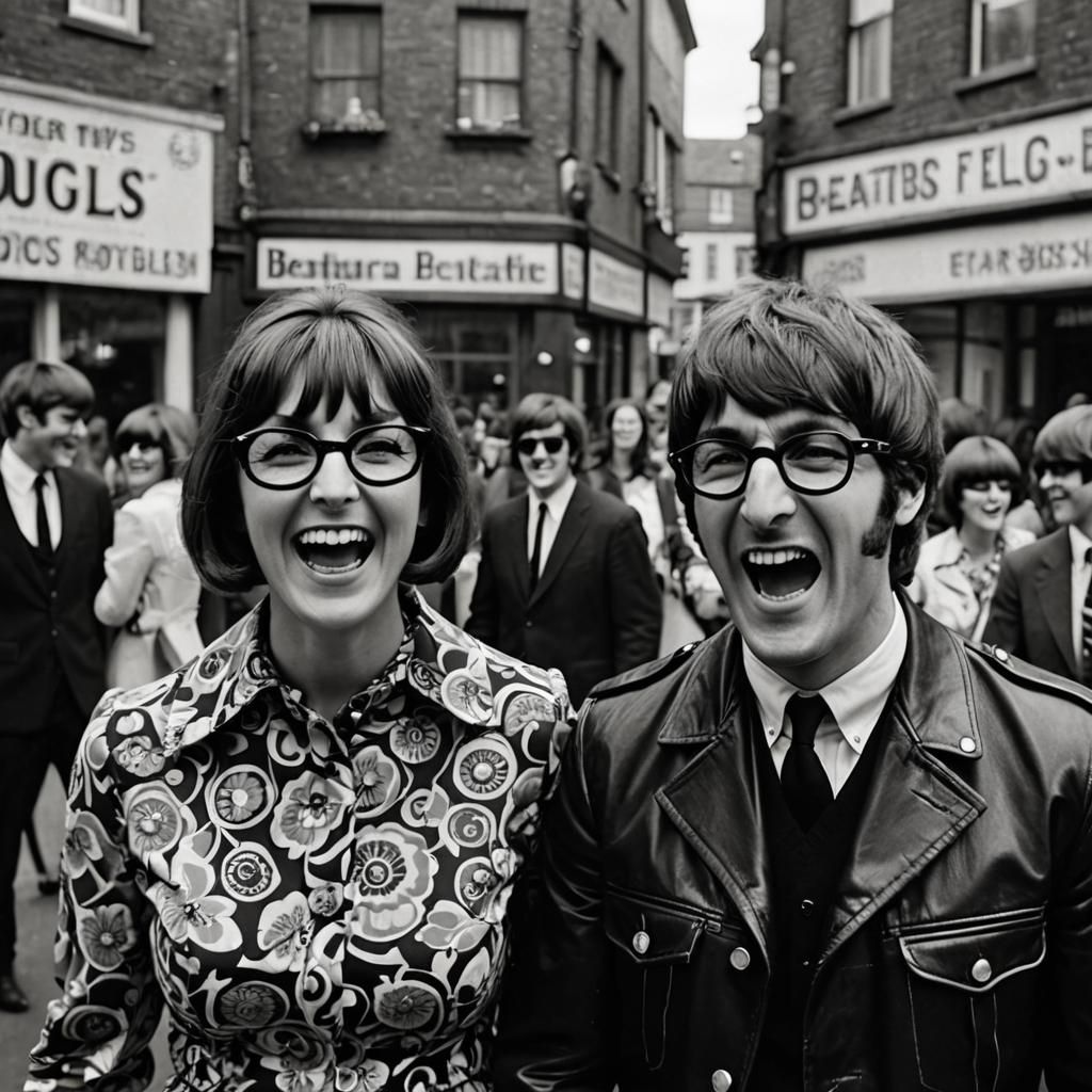 Sixties-Style Couple Screaming in Beatlemania Fashion