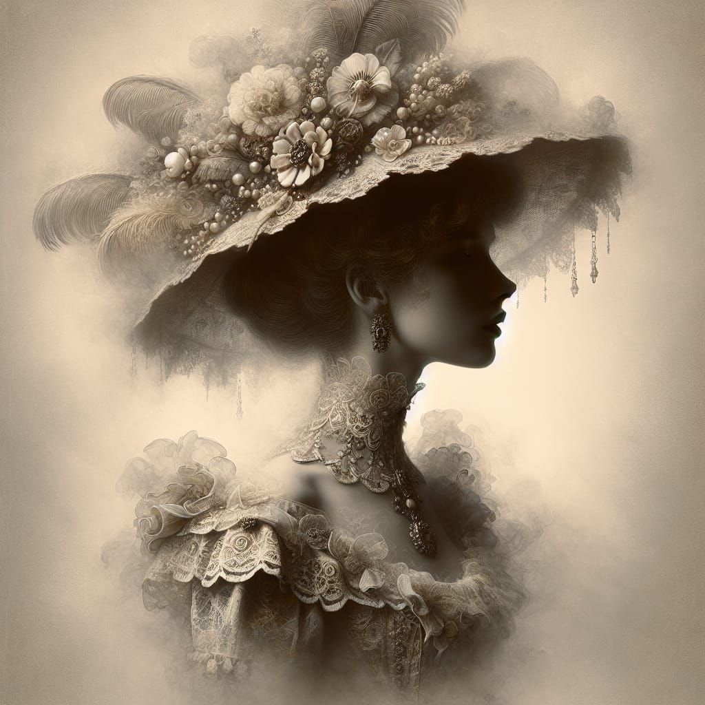 Nineteenth-Century Woman with Elaborate Sun Hat