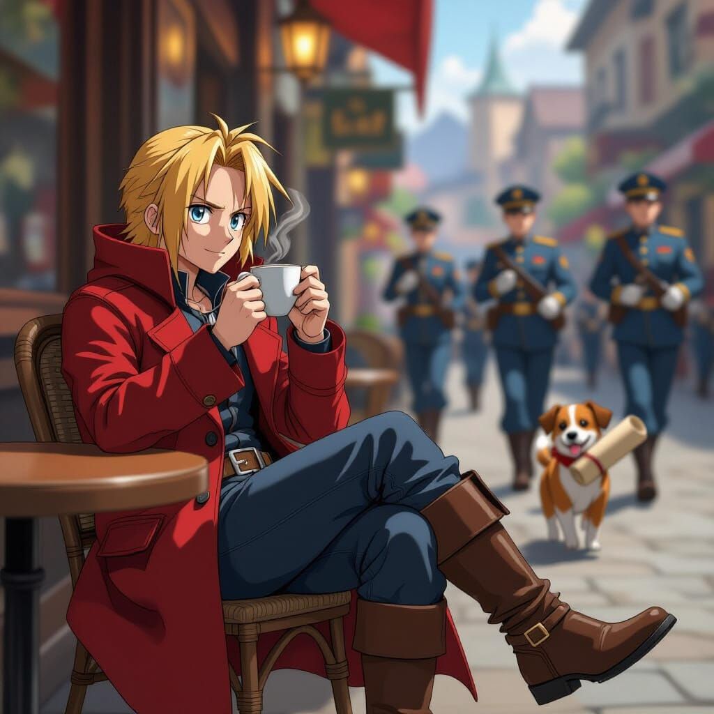 Edward Elric Sipping Coffee, Cel-Shaded Style