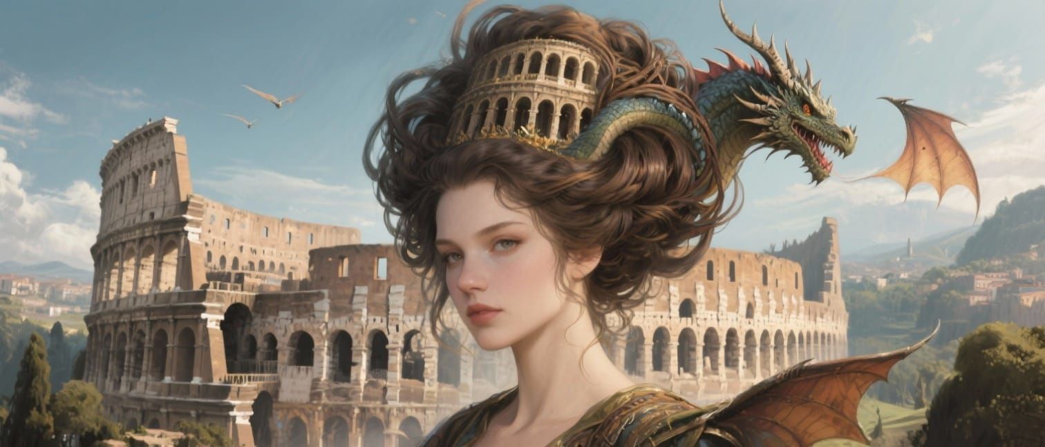 Roman Colosseum Hair Portrait in Digital Art Style