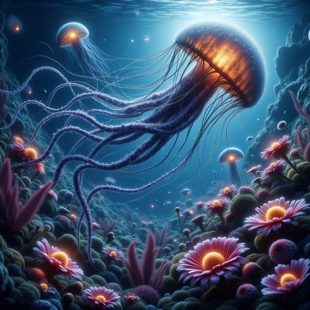 Ethereal Jellyfish in Alien Ocean Depths