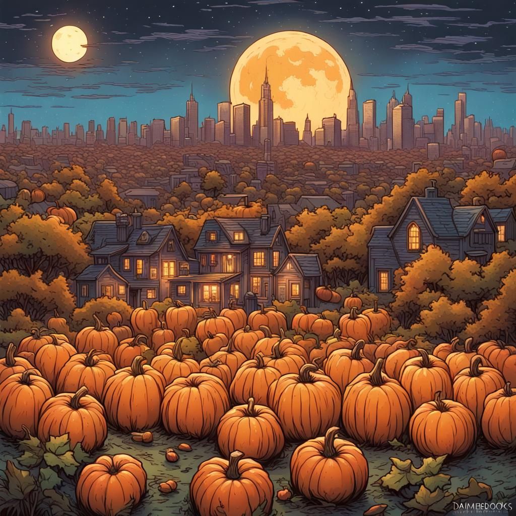 Pumpkin Spice Cityscape: Monet, Van Gogh, Comic Art