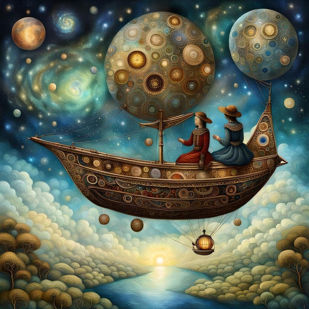 Sailing the Universe: Digital Artwork in Oil and Ink Style