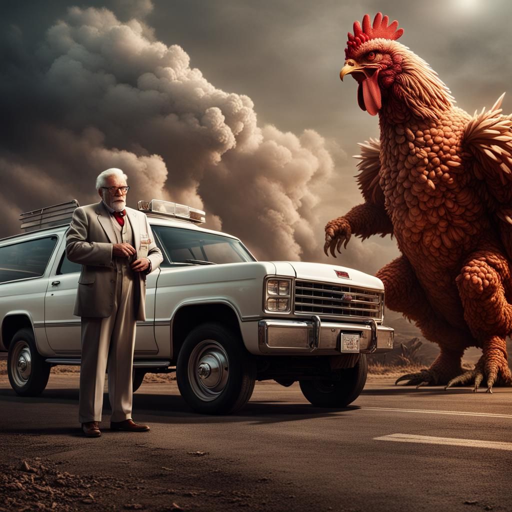 Colonel Sanders Defeats Godzilla Chicken Monster