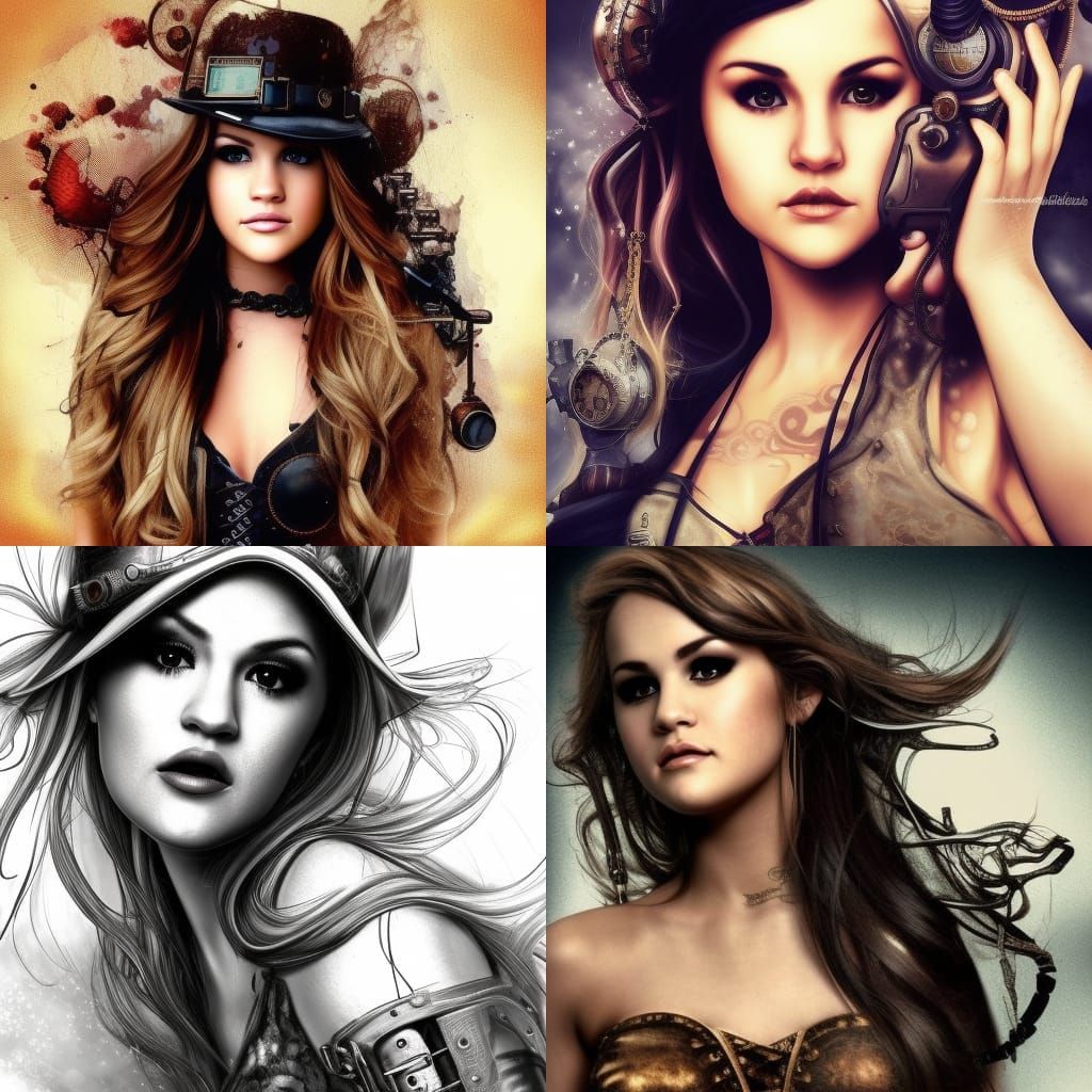 Steampunk Woman Escaping War in Hyperrealistic Style