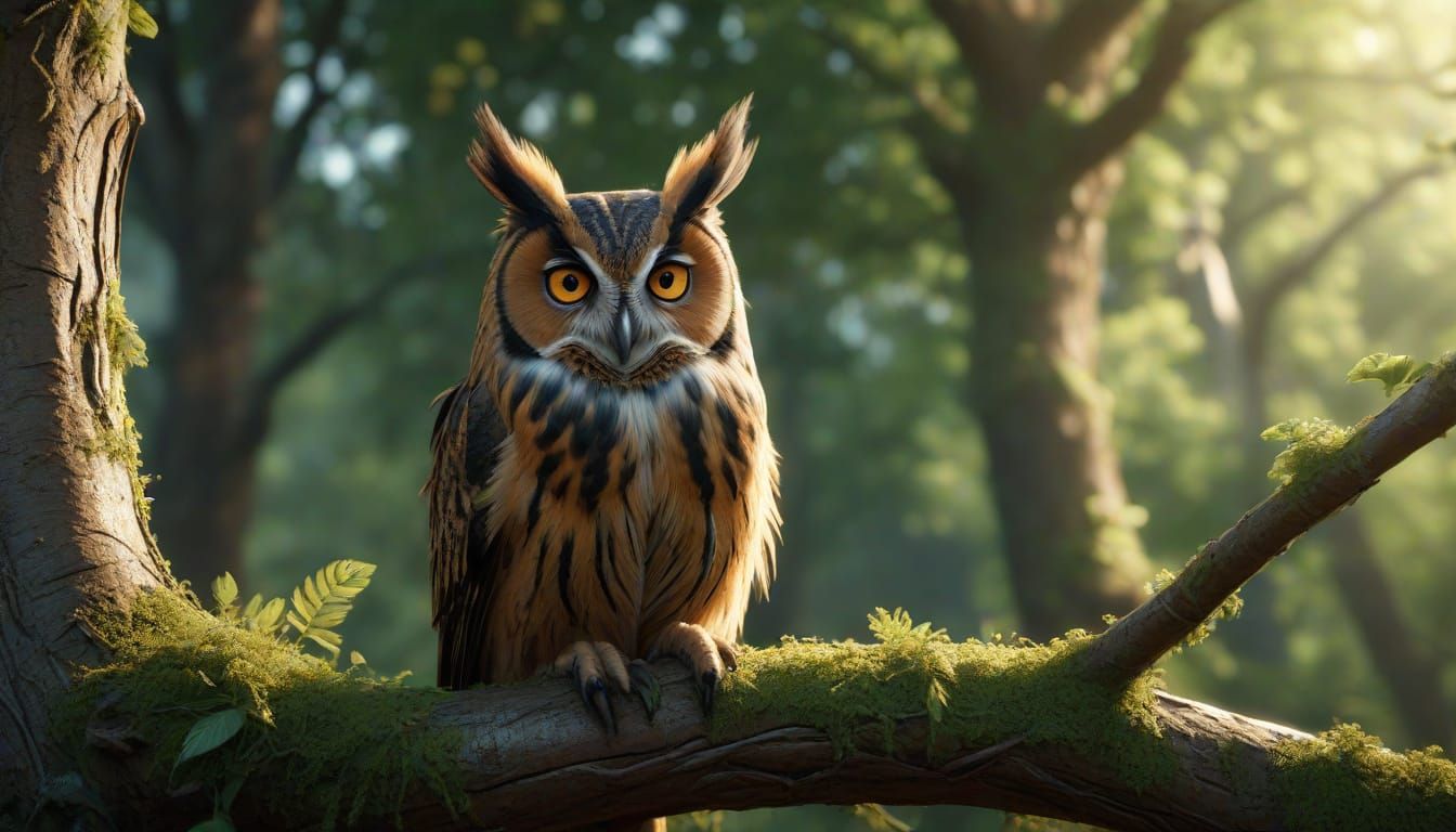 Enchanting Owl Peer into Apartment Window at Golden Hour