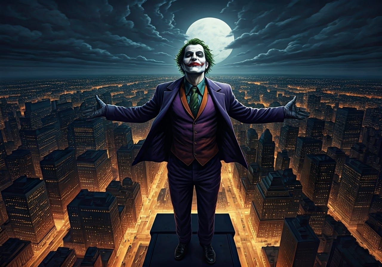 The Joker Embraces Gotham Chaos in Digital Illustration