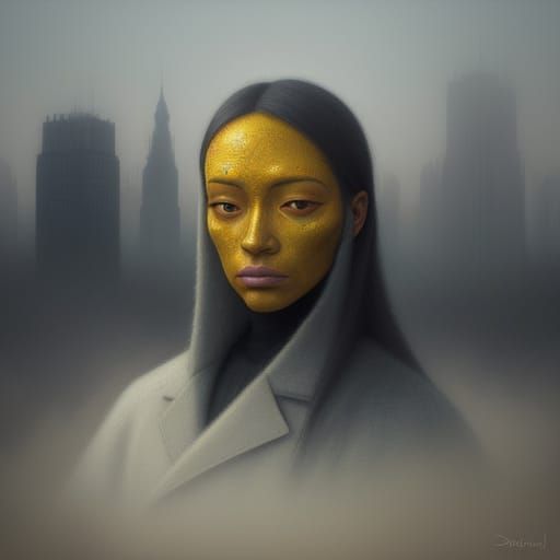 Person Blending into Crowd: Surreal Oil Painting