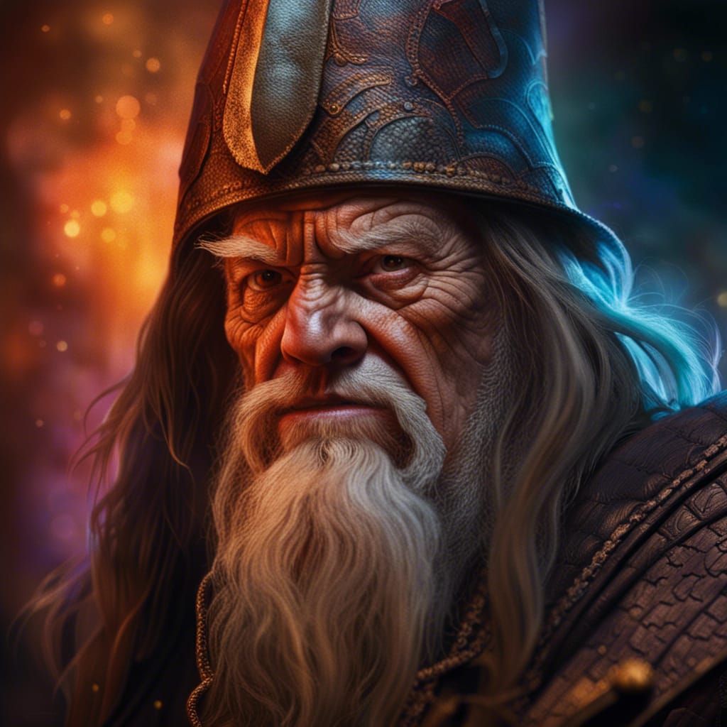 Old Wizard Portrait in Hyperrealistic Splash Art Style