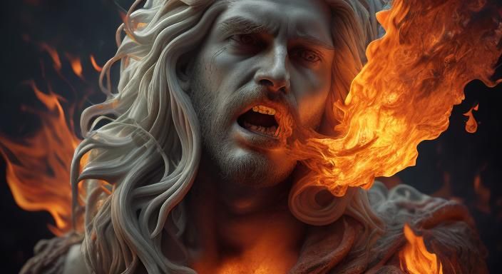 Marble Statue Ablaze in Gothic Illustration