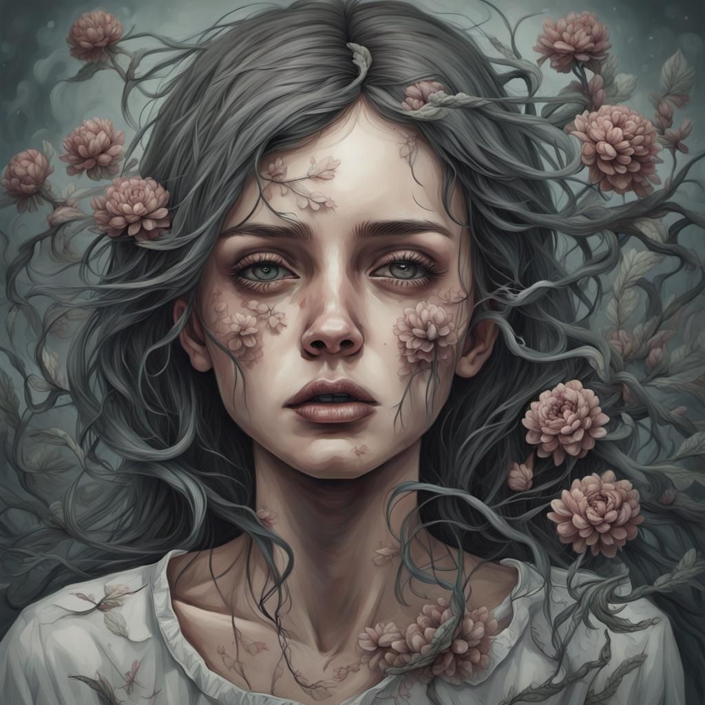 Woman in Suicidal Depression: Surreal Digital Art