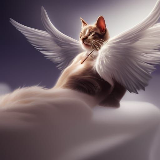 Angel Winged Cat Napping on Cloud