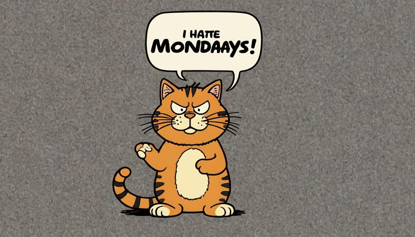 Garfield the cat with text bubble "I hate Mondays"