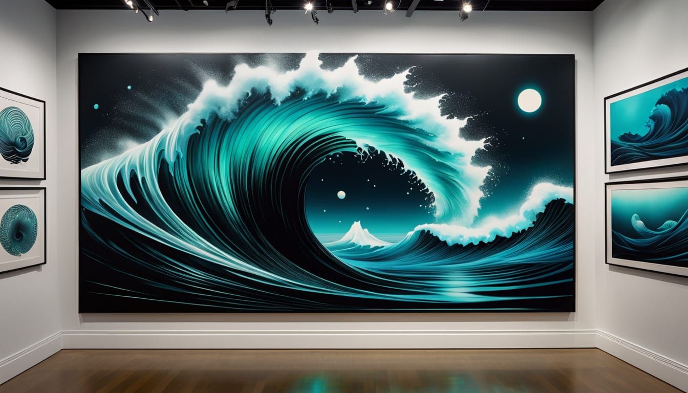 Glowing Tidal Wave Art Display in Pop Art Deco Style