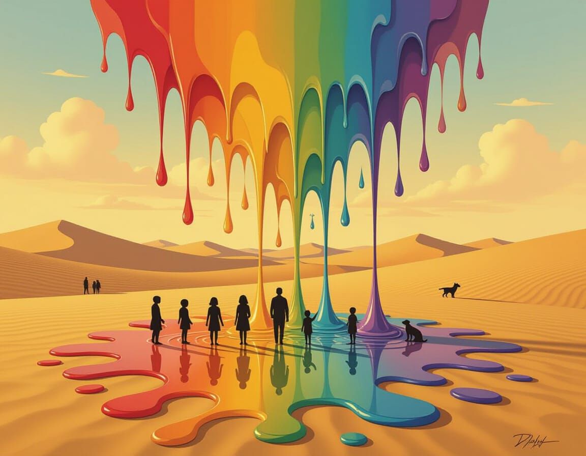 Surreal Dripping Paint Landscape in Oil