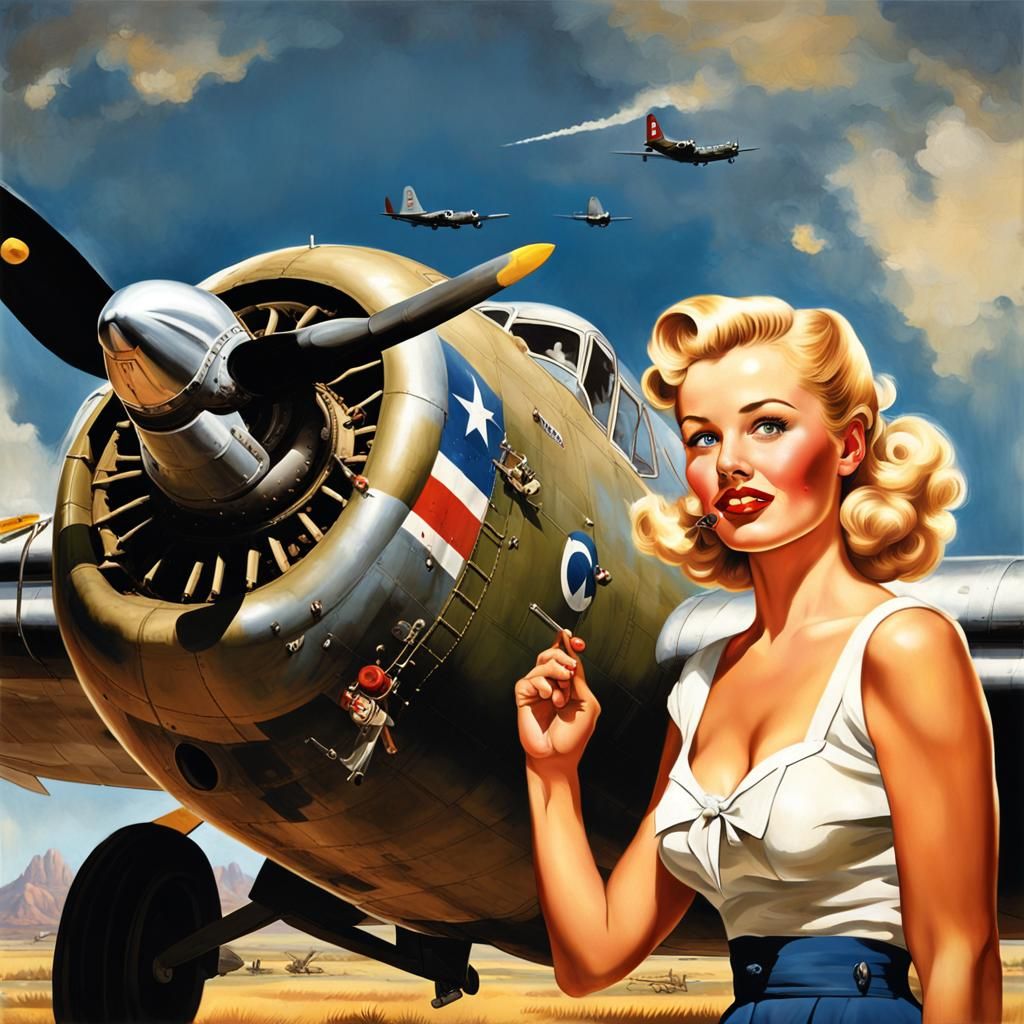 Nose Art Pin-Up Girl Illustration in Elvgren Style