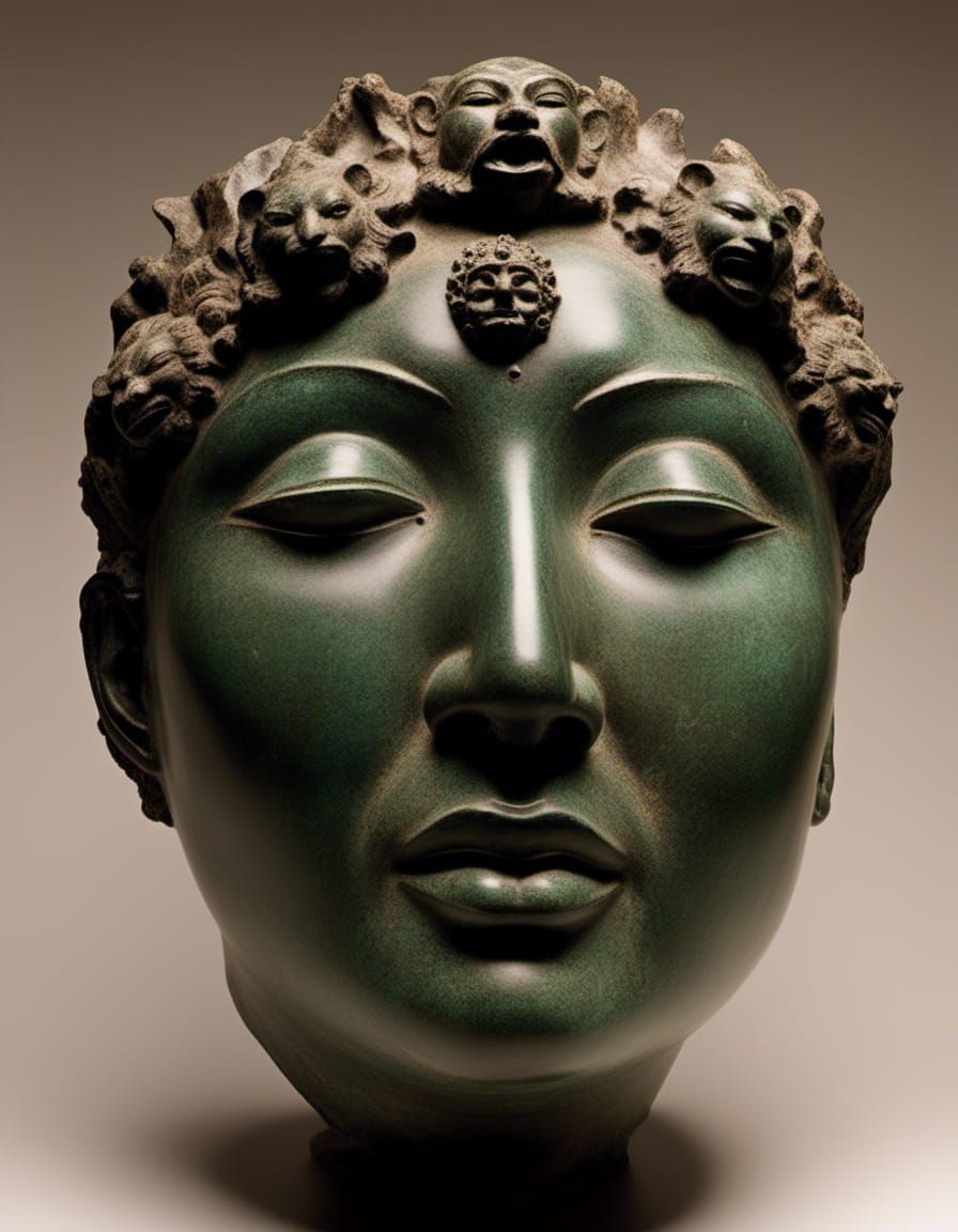 Elemental Head with Double Exposure in Painterly Style