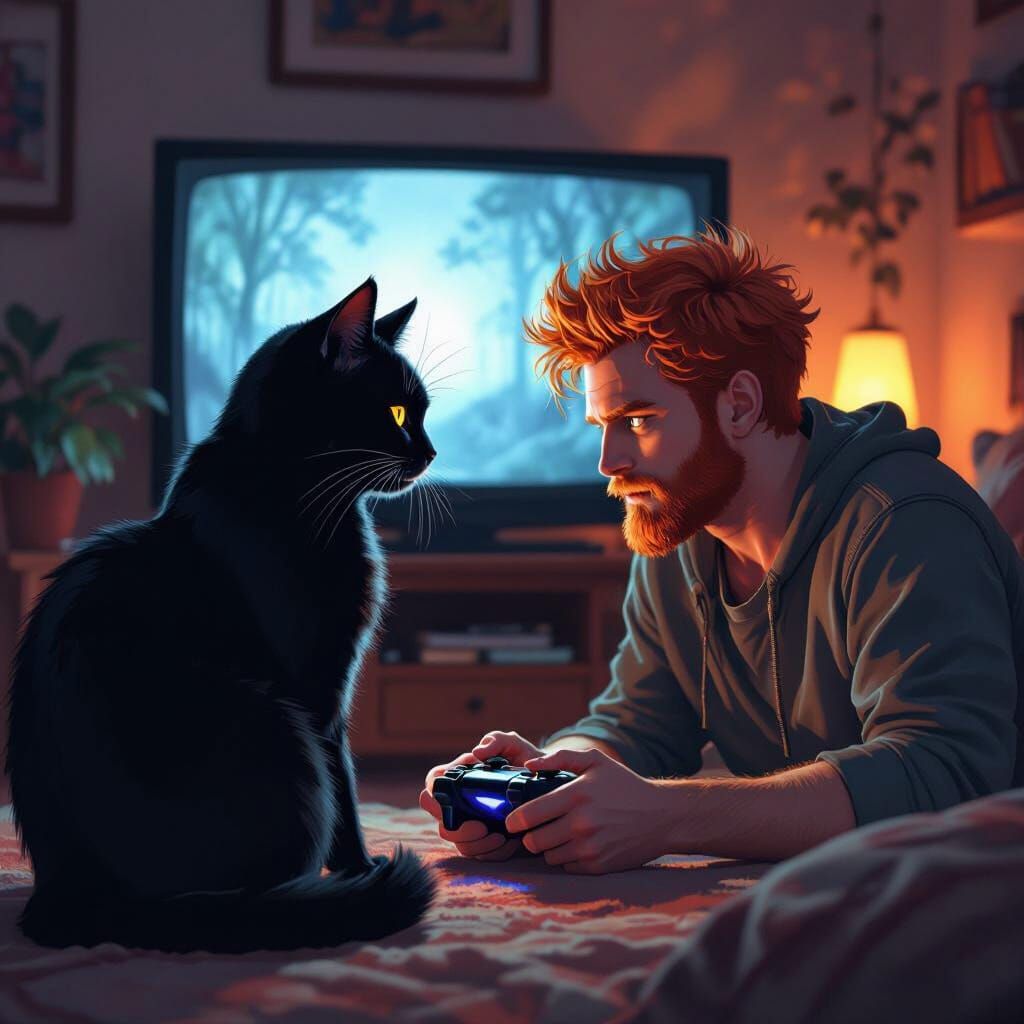 Black Cat and Ginger Man Play Demon's Souls in Moody Living ...