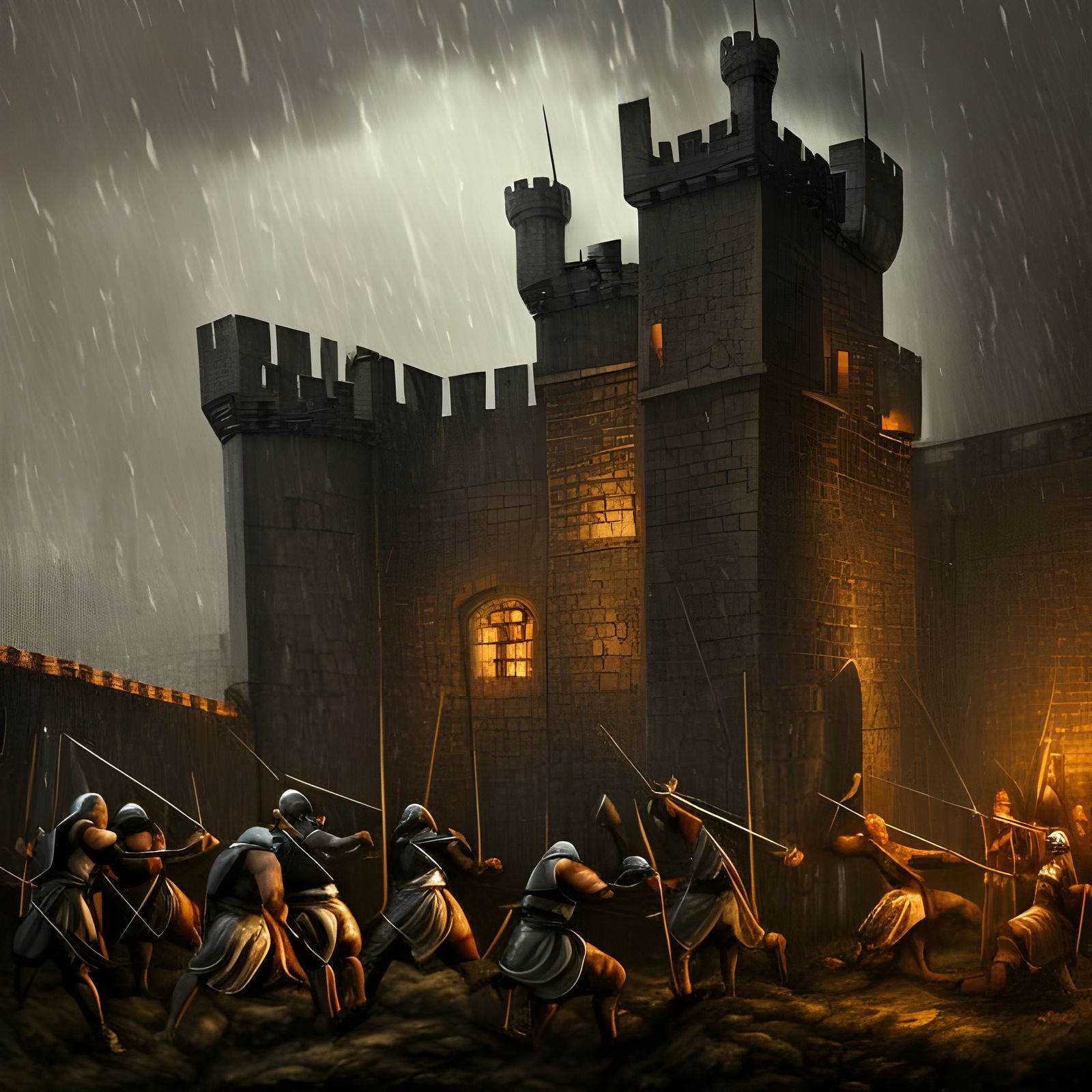 Dramatic Medieval Castle Siege in Rain