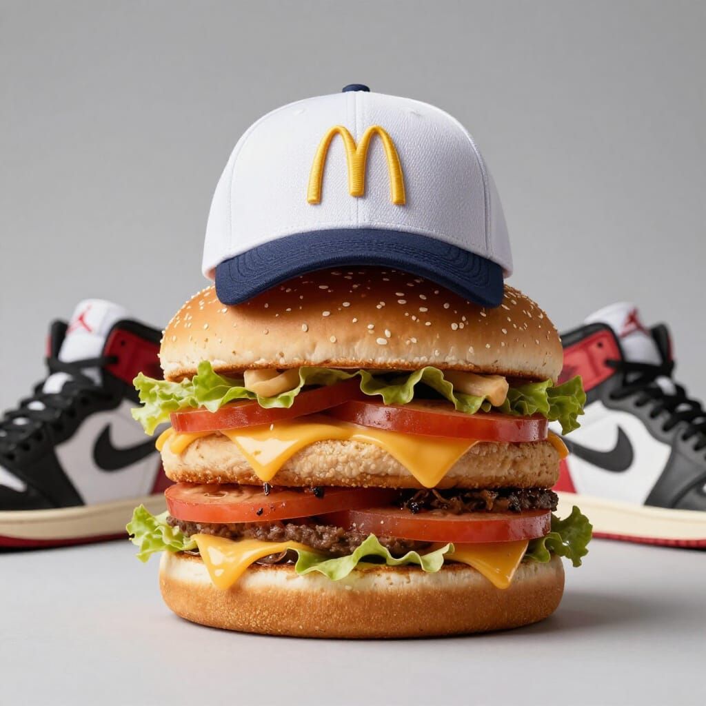 Big Mac Burger Wearing Baseball Cap With Jordans