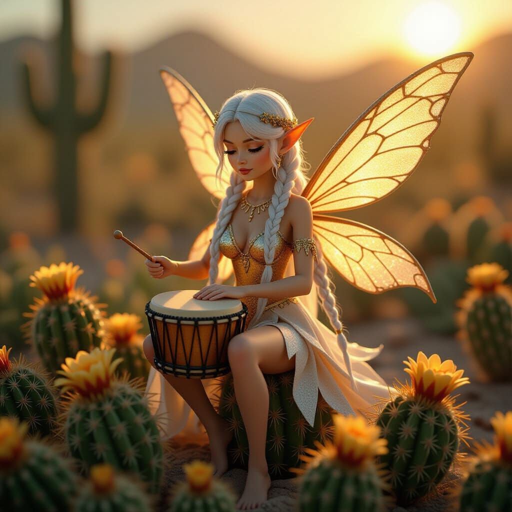 Cactus Fairy Drummer in Animated Style